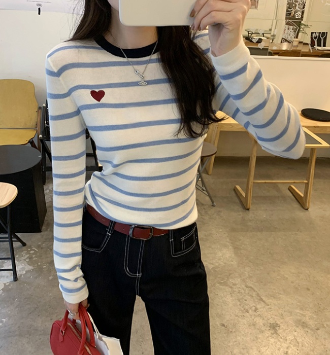 Knitted wool tops mixed colors bottoming shirt for women