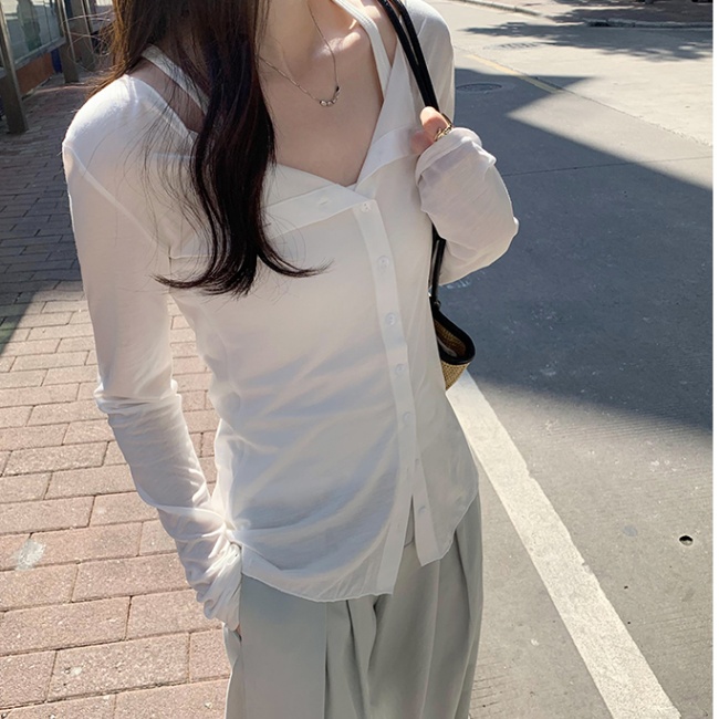 White tops long sleeve bottoming shirt for women