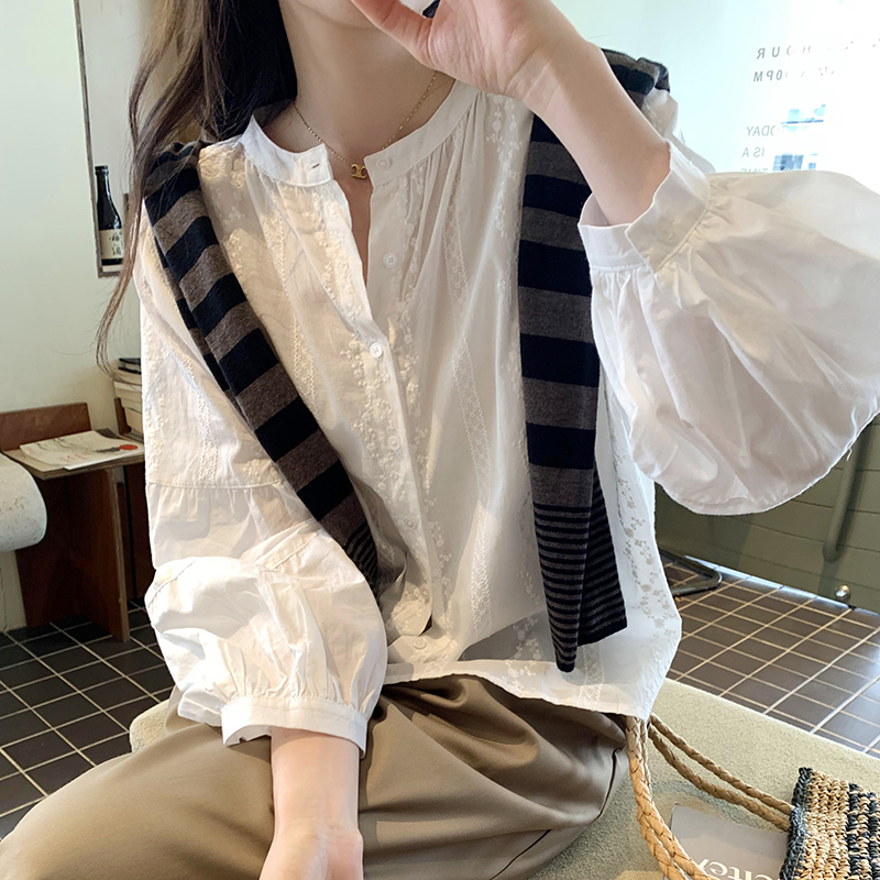 Casual autumn and winter unique tops white light luxury shirt