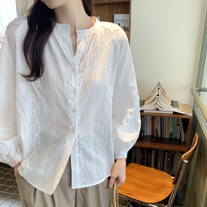 Casual autumn and winter unique tops white light luxury shirt