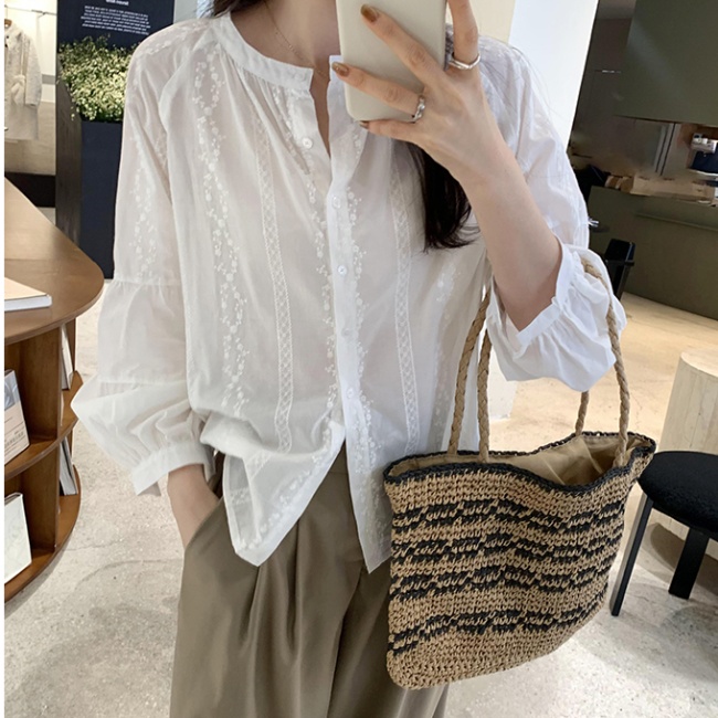 Casual autumn and winter unique tops white light luxury shirt