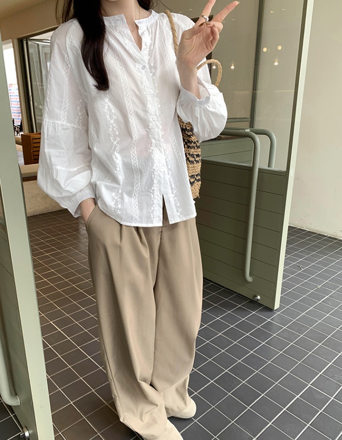 Casual autumn and winter unique tops white light luxury shirt