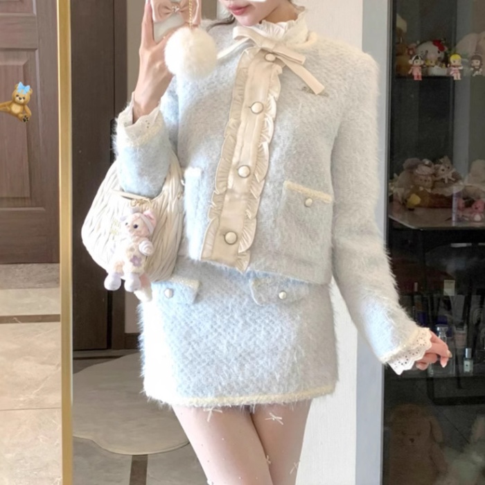 Chanelstyle coat short skirt 2pcs set for women