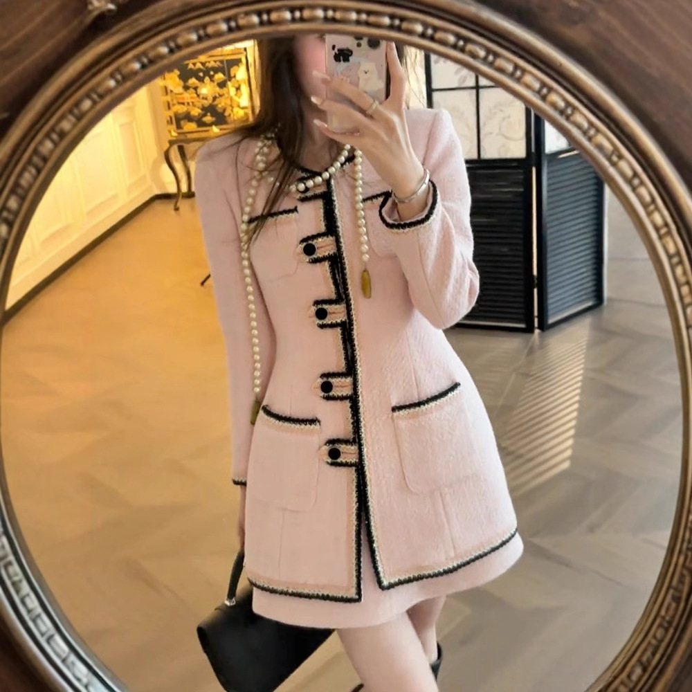 Temperament chanelstyle short skirt pink coat a set for women