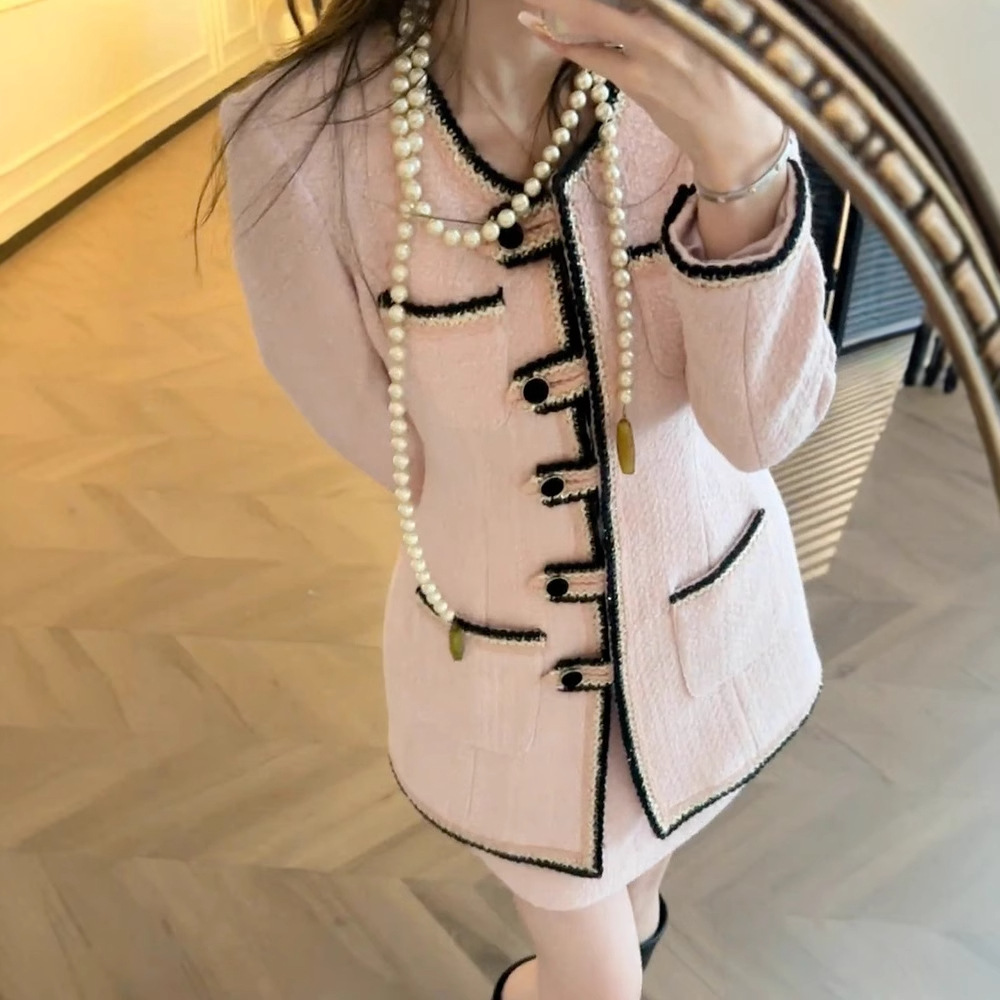 Temperament chanelstyle short skirt pink coat a set for women