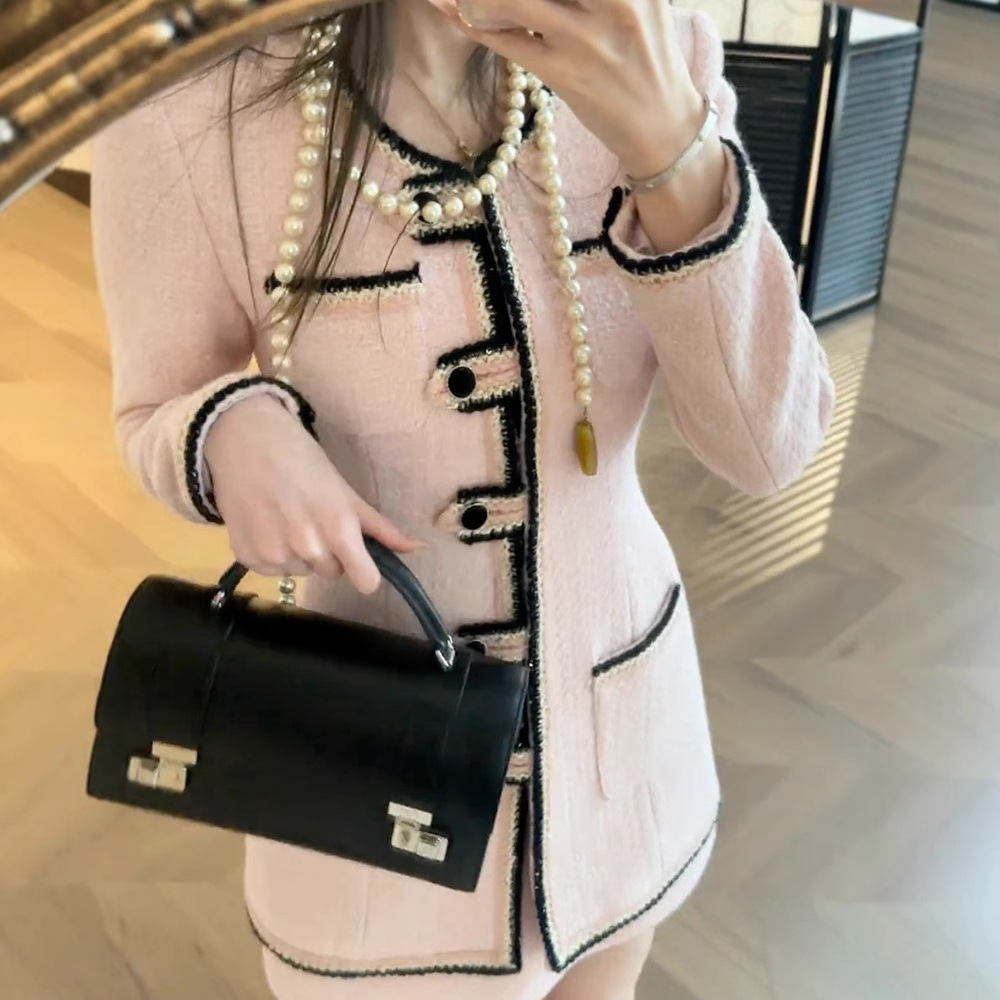 Temperament chanelstyle short skirt pink coat a set for women