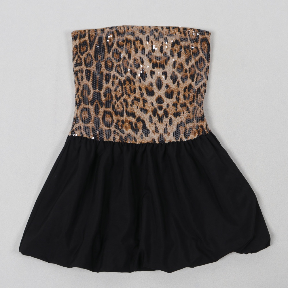 European style mini sequins sexy wrapped chest leopard dress