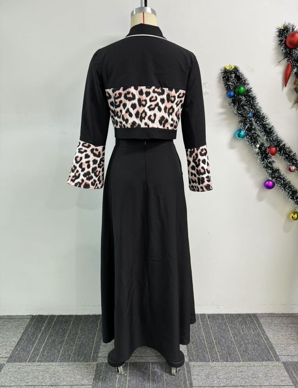 European style leopard long skirt printing sexy tops 2pcs set