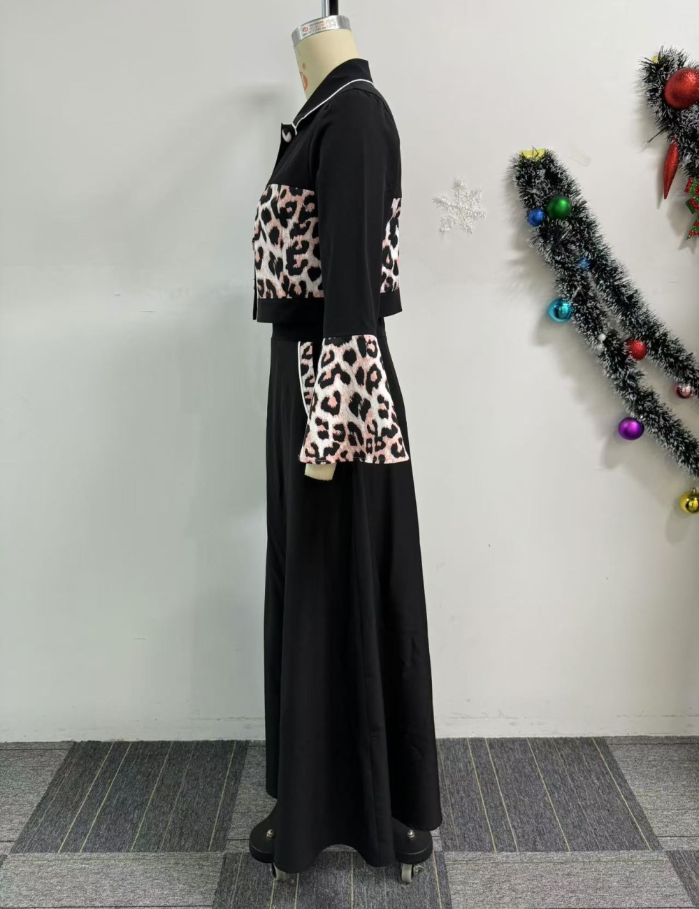 European style leopard long skirt printing sexy tops 2pcs set