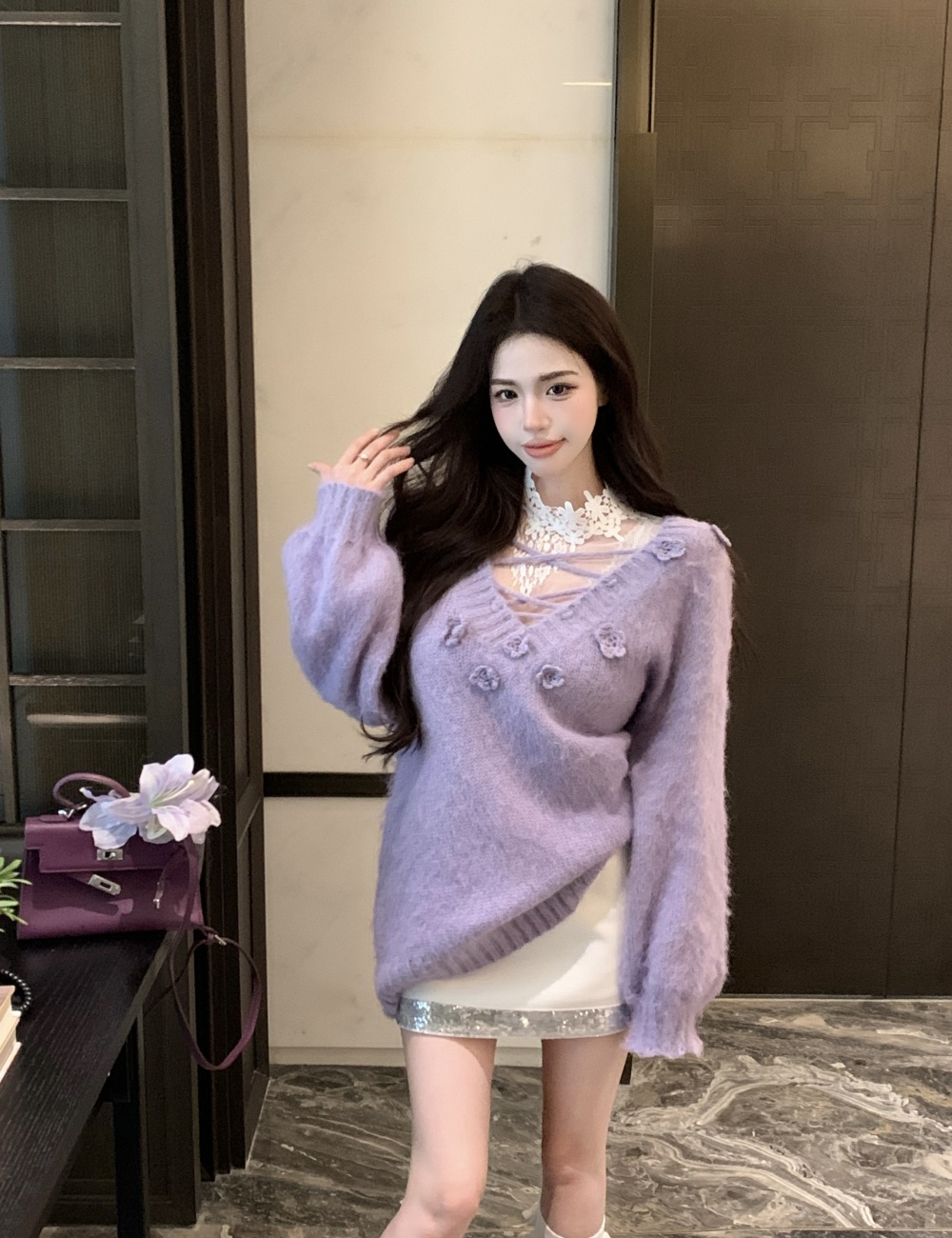 Stereoscopic flowers loose tender sweater