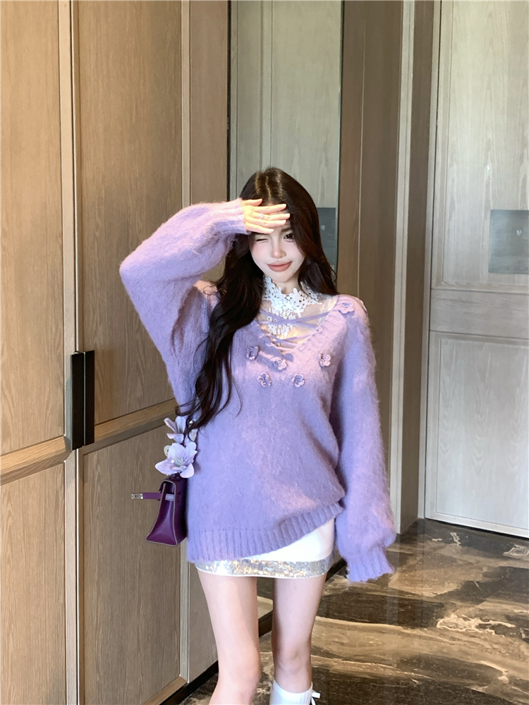 Stereoscopic flowers loose tender sweater