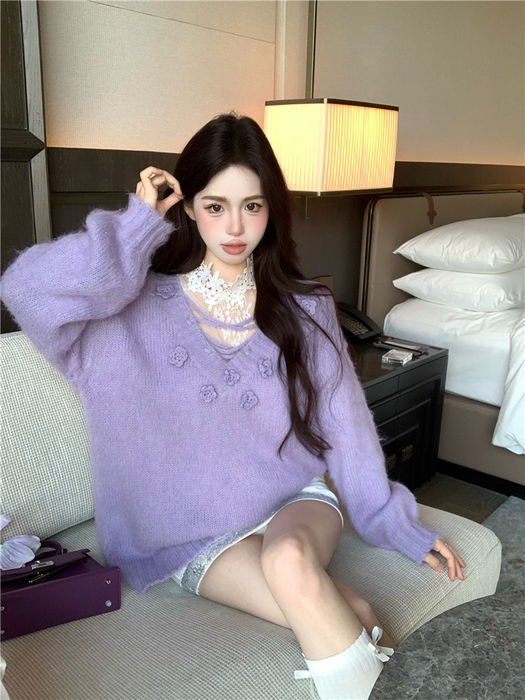 Stereoscopic flowers loose tender sweater