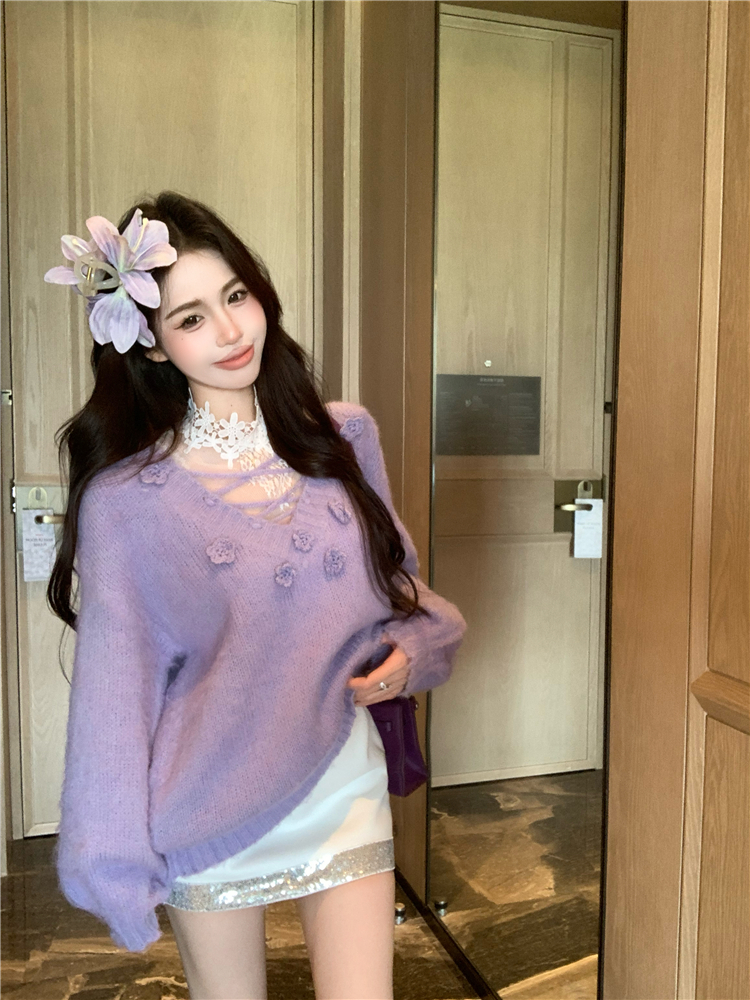 Stereoscopic flowers loose tender sweater