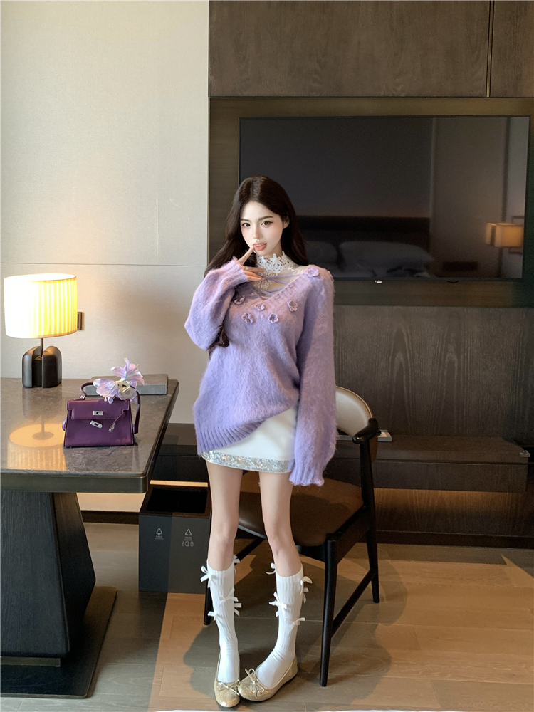 Stereoscopic flowers loose tender sweater