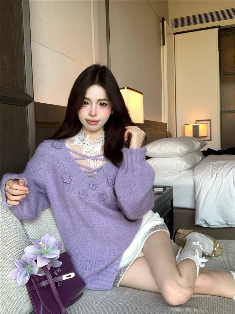 Stereoscopic flowers loose tender sweater