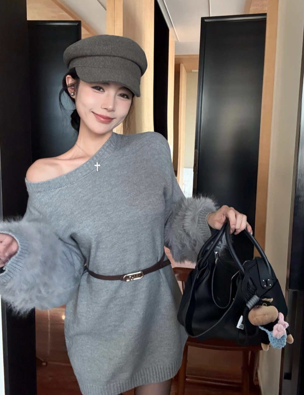 Fox fur knitted dress bottoming fur coat for women