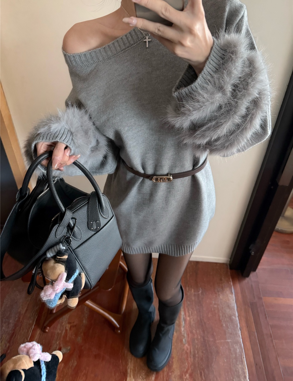 Fox fur knitted dress bottoming fur coat for women