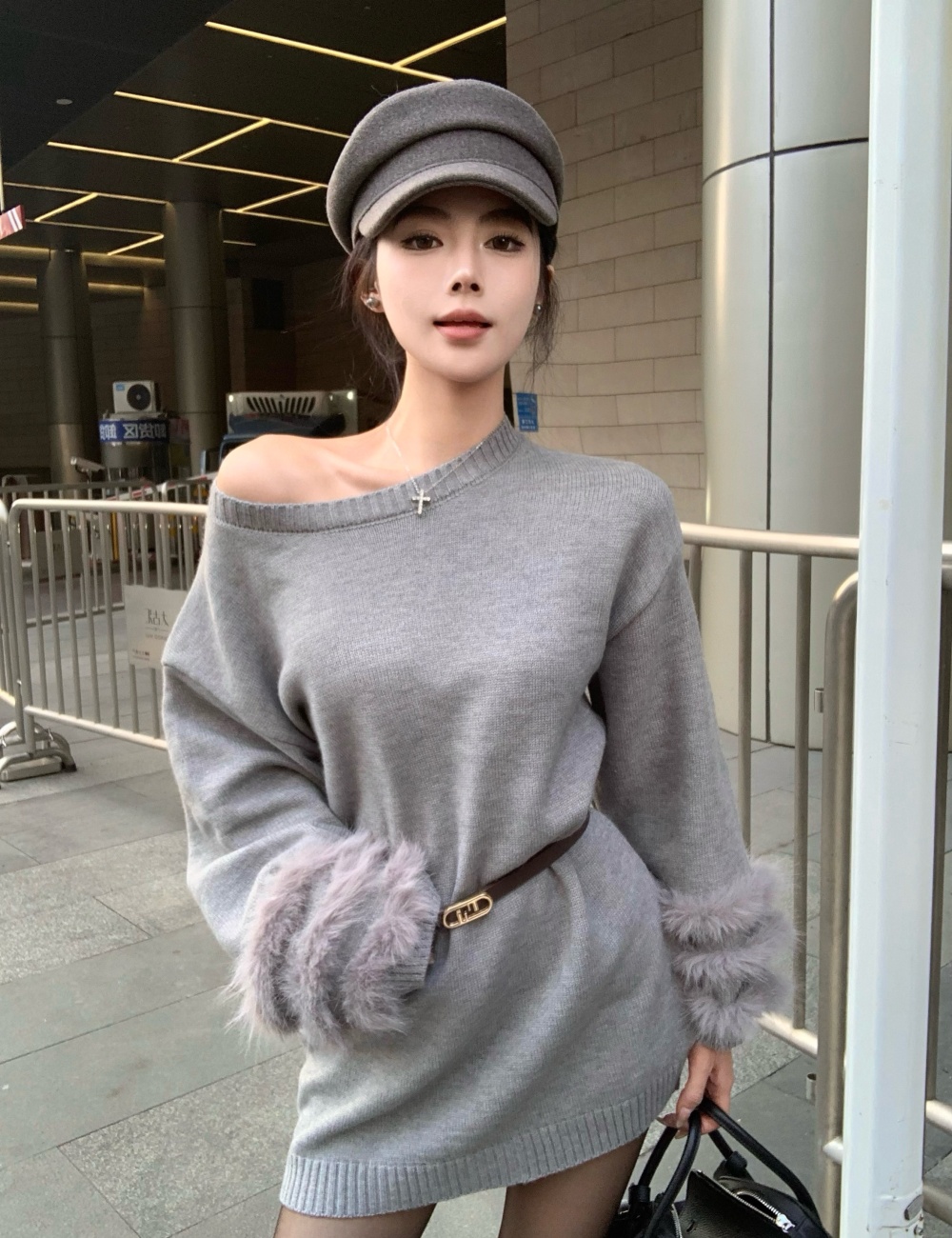 Fox fur knitted dress bottoming fur coat for women