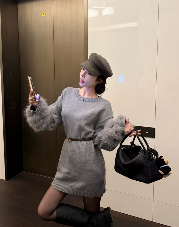 Fox fur knitted dress bottoming fur coat for women