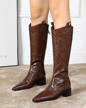 Pointed winter boots middle-heel thigh boots