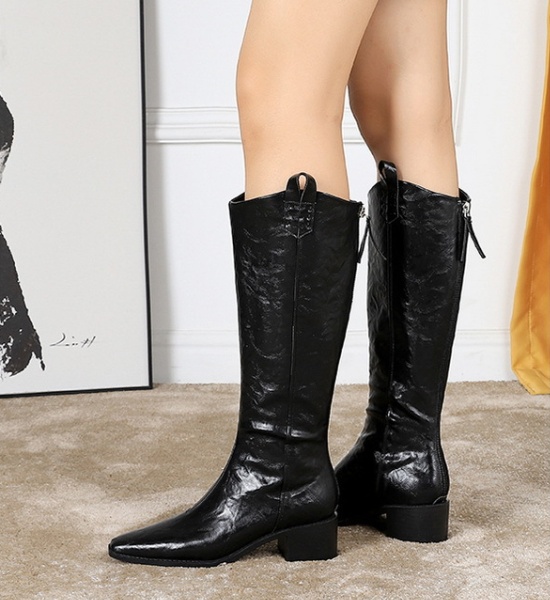 Pointed winter boots middle-heel thigh boots