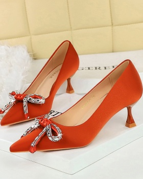 Middle-heel fine-root bow light luxury shoes for women