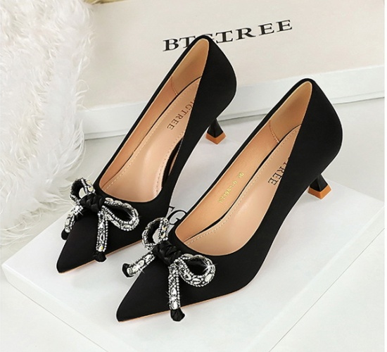 Middle-heel fine-root bow light luxury shoes for women