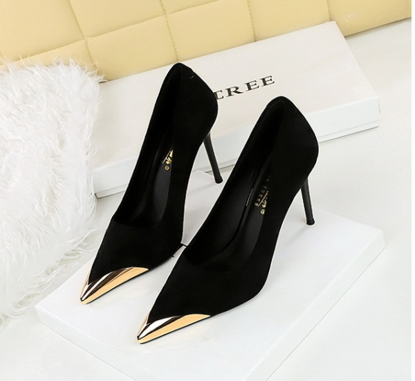 Broadcloth metal iron shoes fine-root low high-heeled shoes