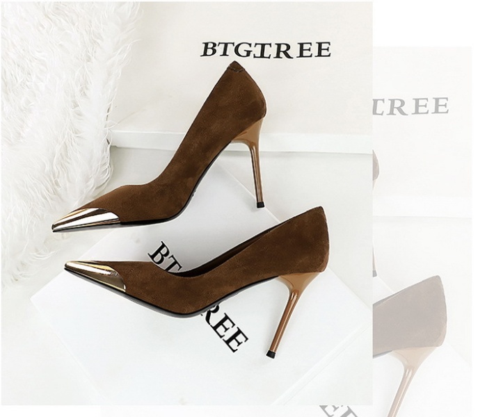 Broadcloth metal iron shoes fine-root low high-heeled shoes