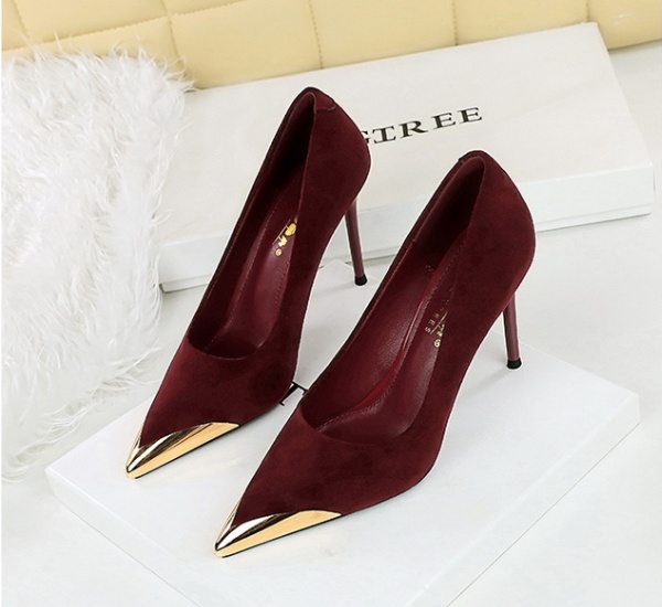 Broadcloth metal iron shoes fine-root low high-heeled shoes