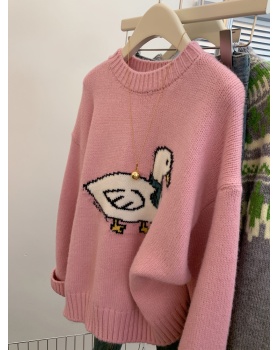 Loose thick lazy wears outside pink pullover sweater for women