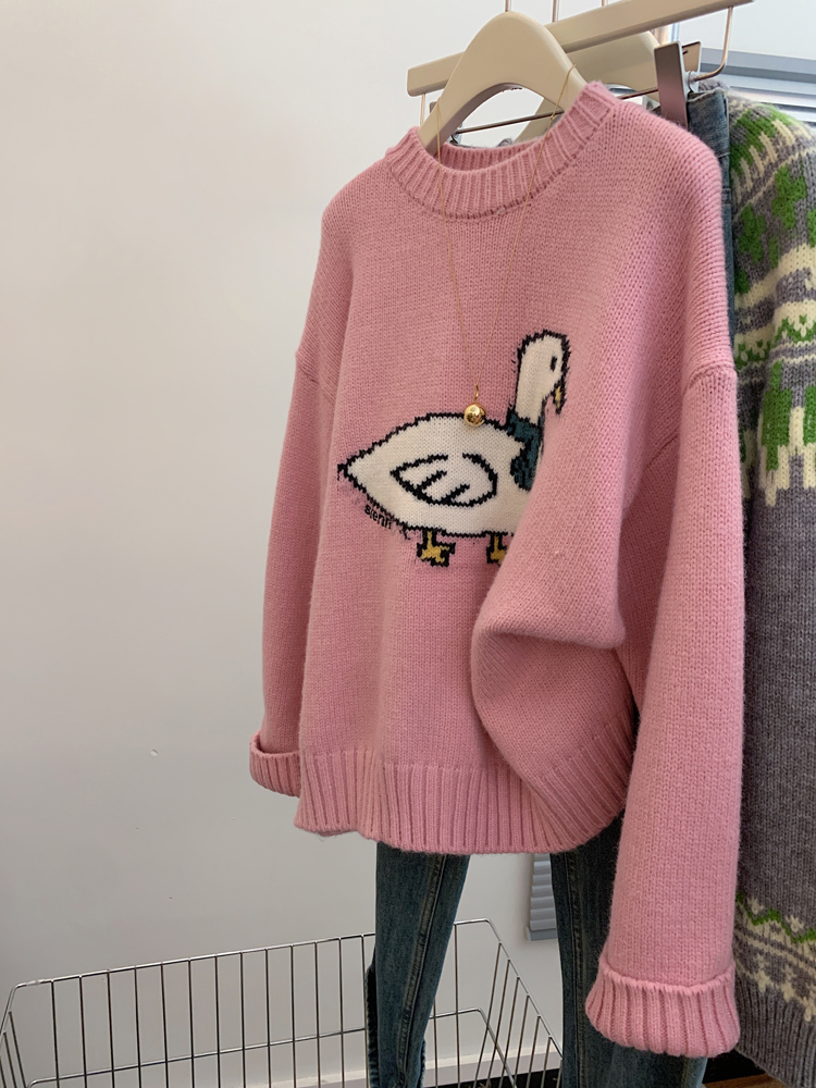 Loose thick lazy wears outside pink pullover sweater for women