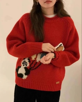 Pattern panda embroidery sweater lazy loose tops