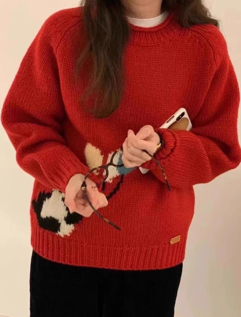 Pattern panda embroidery sweater lazy loose tops