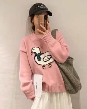 Long sleeve loose cartoon tops round neck winter lazy sweater