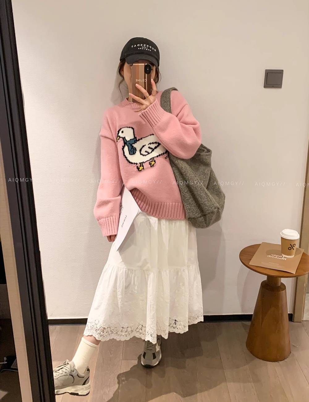 Long sleeve loose cartoon tops round neck winter lazy sweater