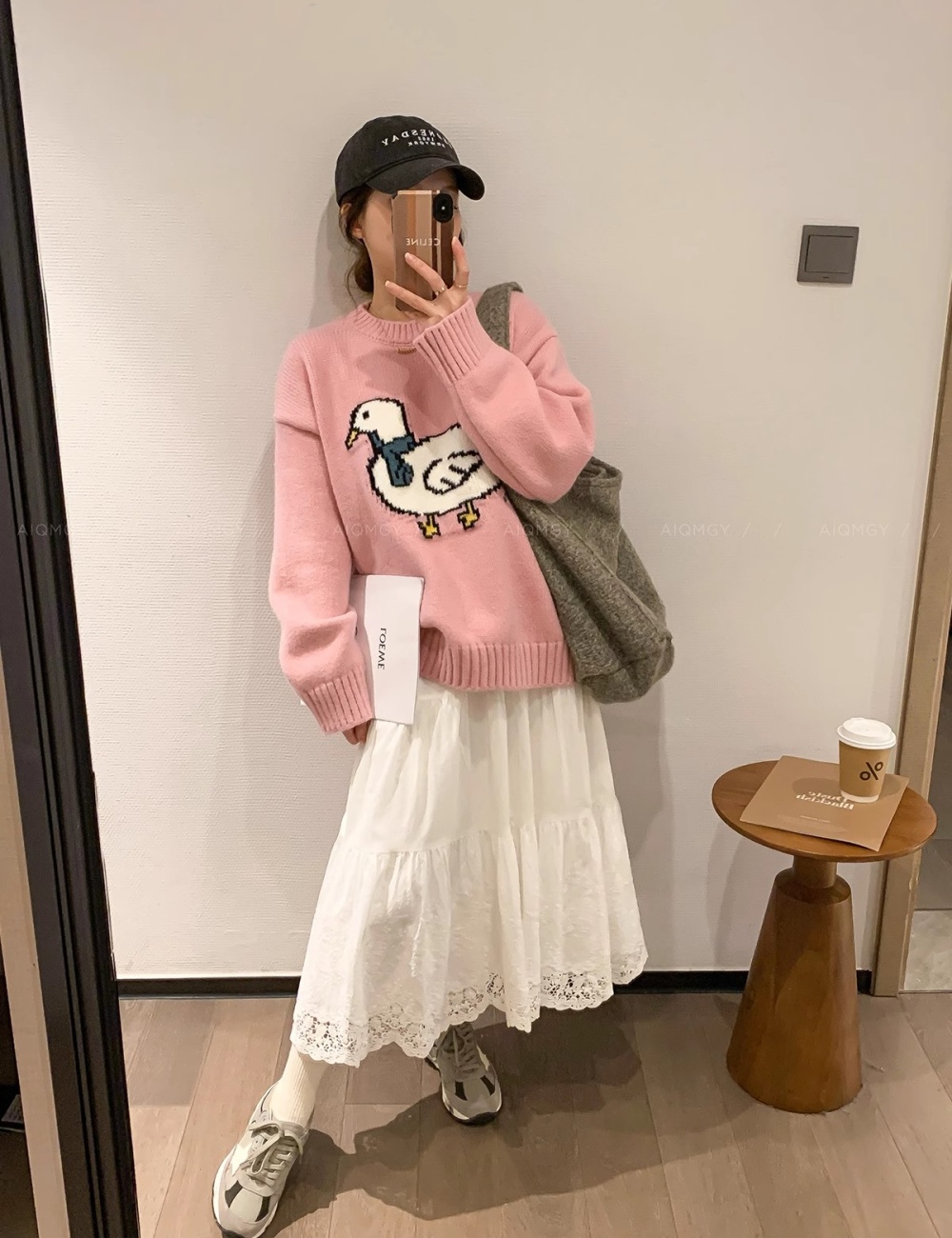 Long sleeve loose cartoon tops round neck winter lazy sweater