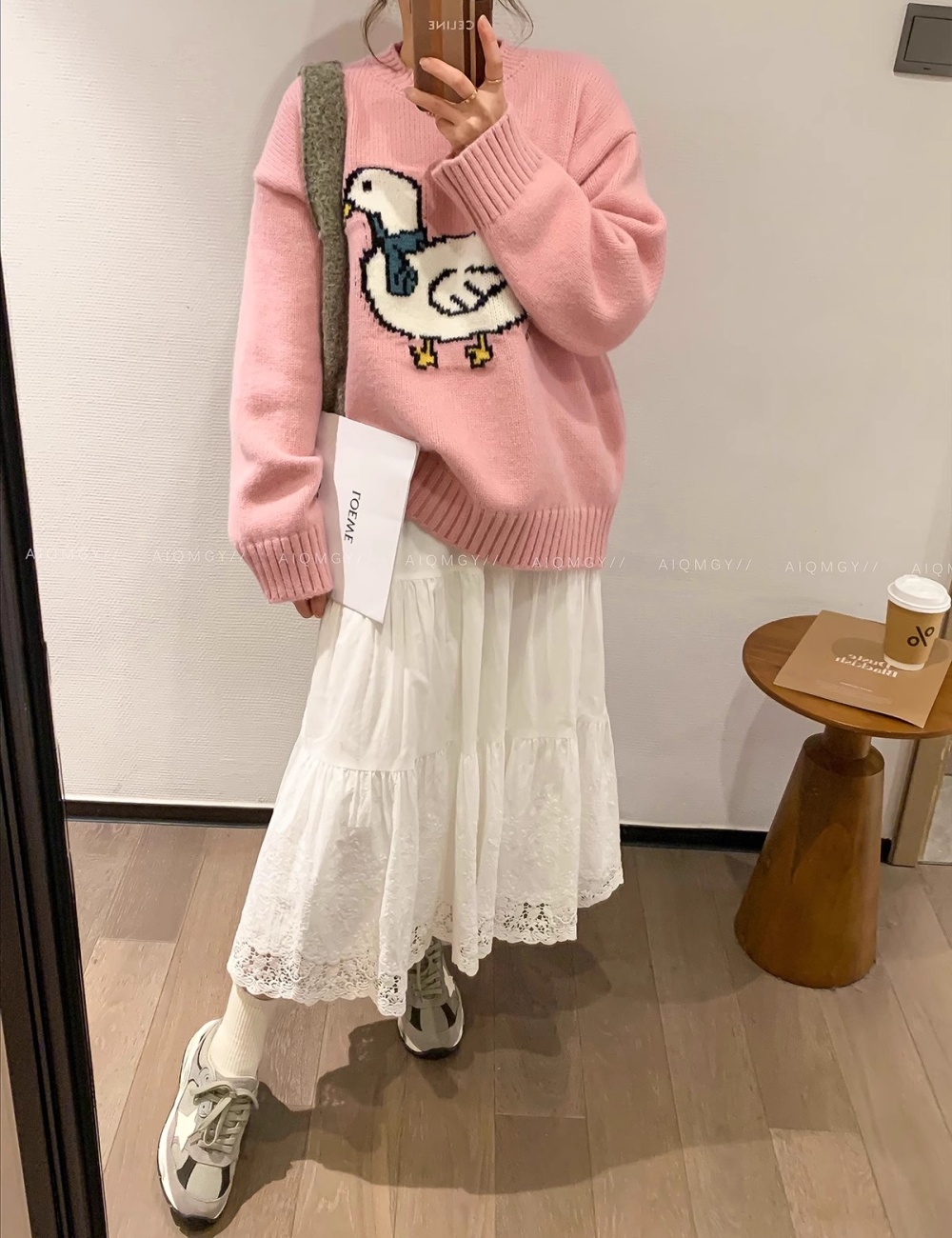 Long sleeve loose cartoon tops round neck winter lazy sweater