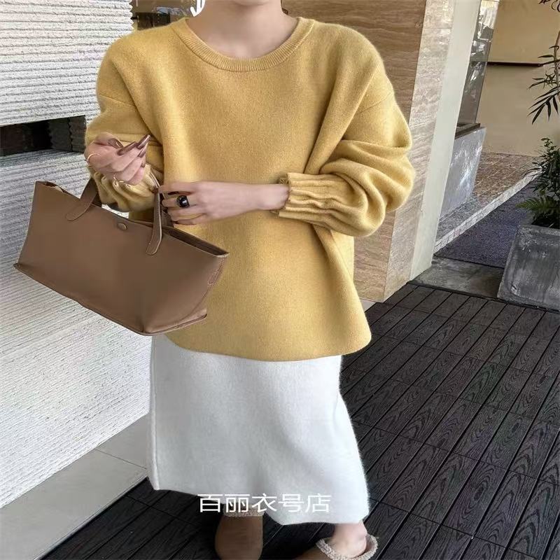 Lantern sleeve slim sweater loose tops for women