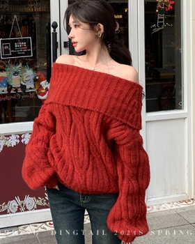 Loose lantern sleeve tops wool all-match sweater