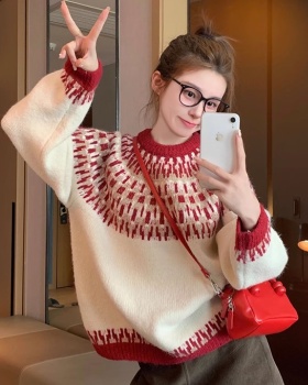 Round neck lazy red bottoming shirt thick knitted sweater