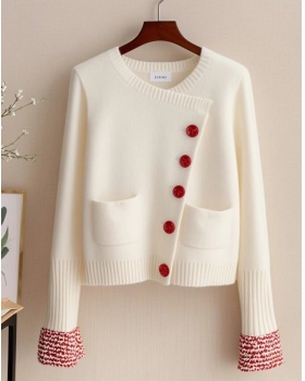 Unique white tops oblique buckle sweater for women