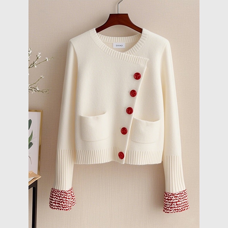 Unique white tops oblique buckle sweater for women