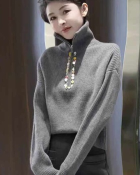 Fashion simple sweater zip knitted tops for women