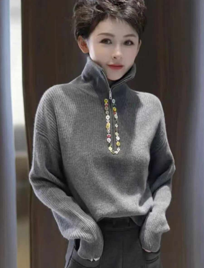 Fashion simple sweater zip knitted tops for women