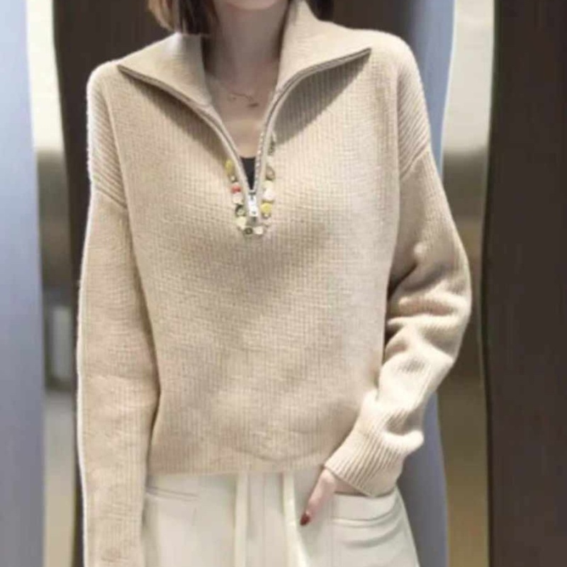 Fashion simple sweater zip knitted tops for women