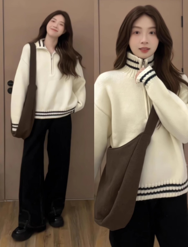 Lapel American style tops lazy sweater