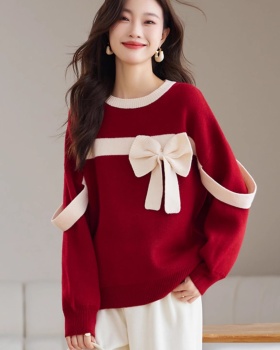 Autumn and winter unique niche lazy bow red sweater