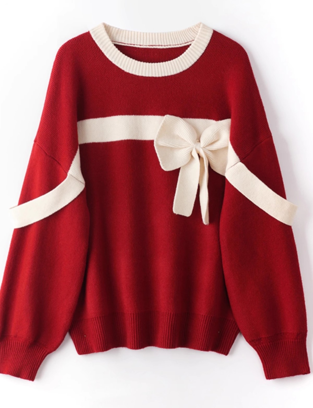 Autumn and winter unique niche lazy bow red sweater