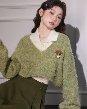 Autumn and winter lazy green sweater 2pcs set